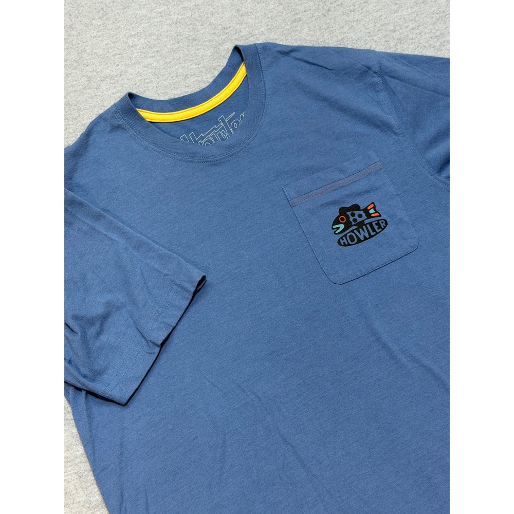 Howler Brothers Mens Blue Heed The Call Graphic Pocket Tee Size Medium M